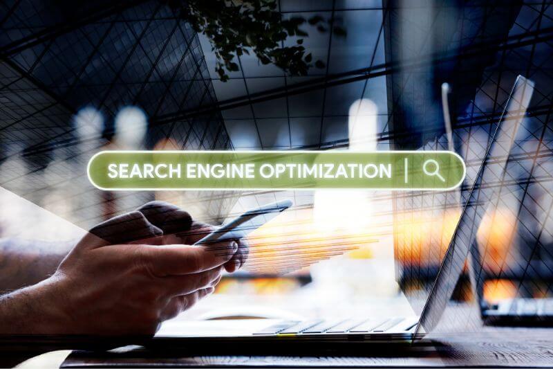 An image of a search field with Search Engine Optimisation text written for optimising on page SEO.