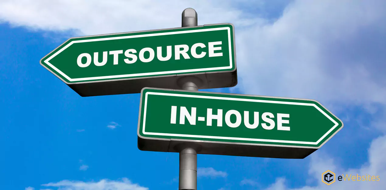 A comparison illustration of SEO in house vs outsourcing.
